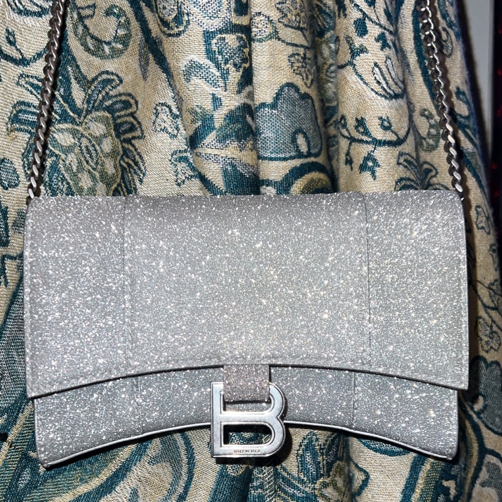 Silver Balenciaga hourglass crossbody bag